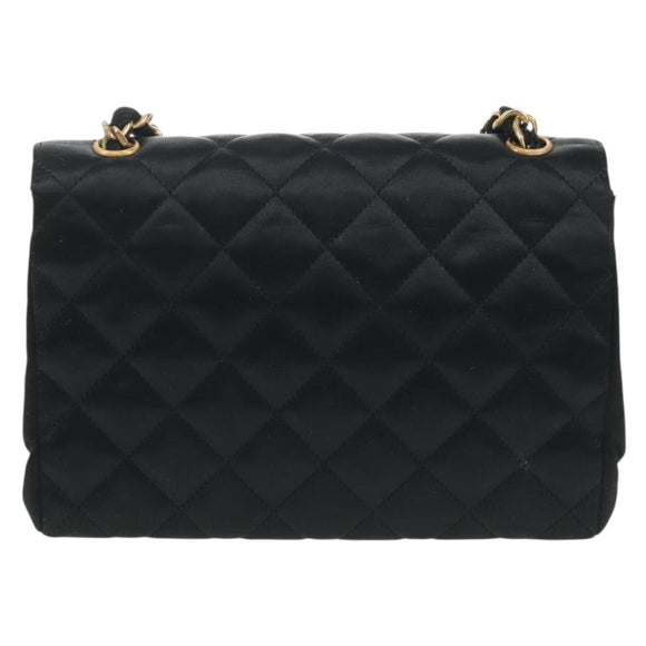 CHANEL Matelasse Chain Shoulder Bag Satin Black Gold CC Auth 154932SAV