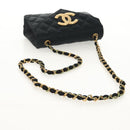 CHANEL Matelasse Chain Shoulder Bag Satin Black Gold CC Auth 154932SAV-7