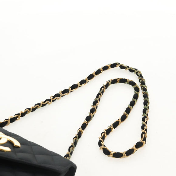 CHANEL Matelasse Chain Shoulder Bag Satin Black Gold CC Auth 154932SAV