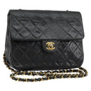 CHANEL Mini Matelasse Chain Shoulder Bag Leather Black Gold CC Auth 154933-1