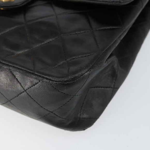 CHANEL Mini Matelasse Chain Shoulder Bag Leather Black Gold CC Auth 154933