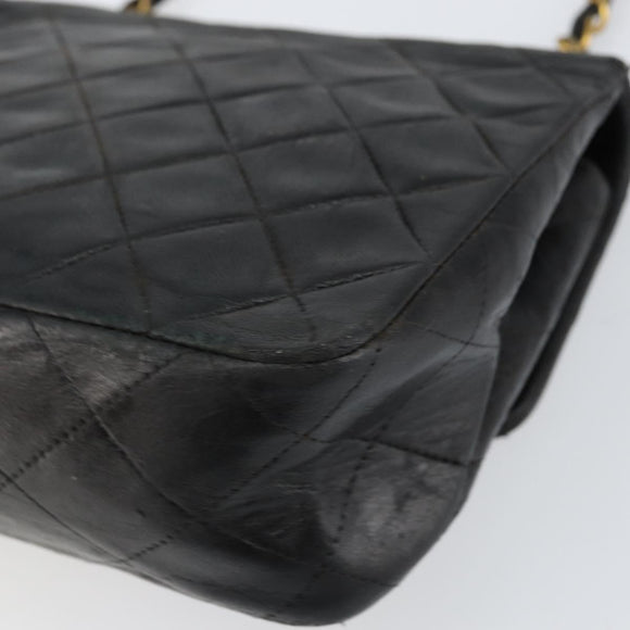 CHANEL Mini Matelasse Chain Shoulder Bag Leather Black Gold CC Auth 154933