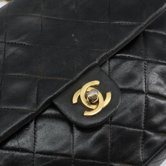 CHANEL Mini Matelasse Chain Shoulder Bag Leather Black Gold CC Auth 154933