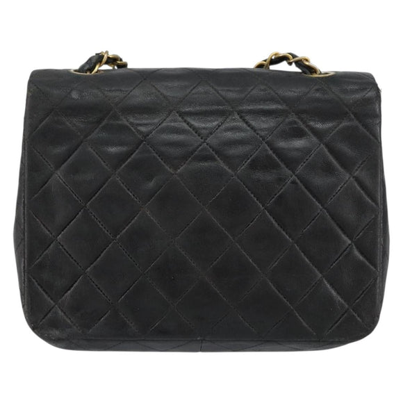 CHANEL Mini Matelasse Chain Shoulder Bag Leather Black Gold CC Auth 154933