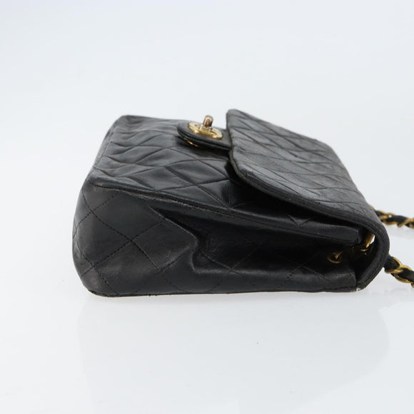 CHANEL Mini Matelasse Chain Shoulder Bag Leather Black Gold CC Auth 154933