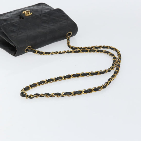CHANEL Mini Matelasse Chain Shoulder Bag Leather Black Gold CC Auth 154933