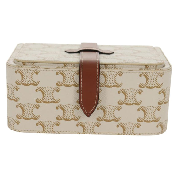 CELINE Triomphe Canvas Large Jewelry Case PVC White 4M0382DIU Auth 154934SM
