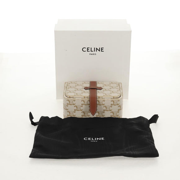 CELINE Triomphe Canvas Large Jewelry Case PVC White 4M0382DIU Auth 154934SM