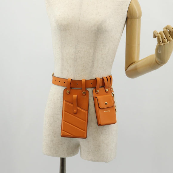 FENDI Multi Accessory Belt Belt Leather Orange Gold Auth 154935M