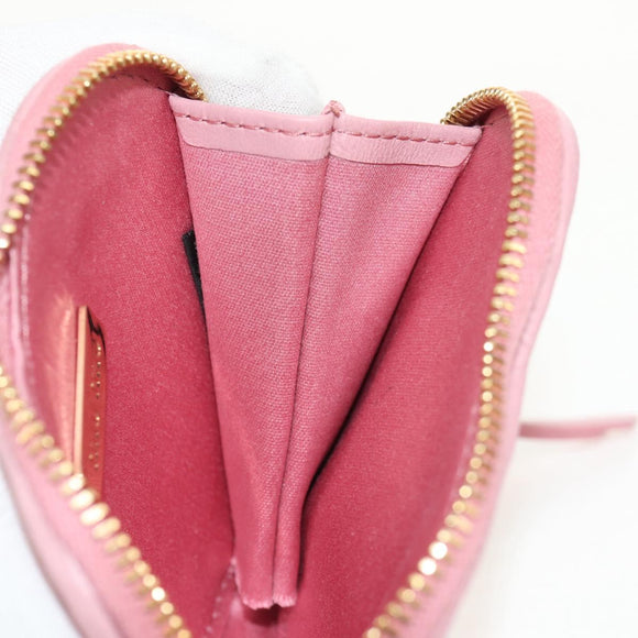 Miu Miu Matelasse Coin Purse Leather Pink Gold Auth 154936M