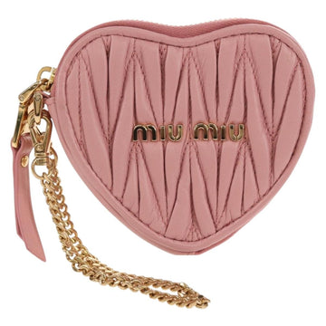 Miu Miu Matelasse Coin Purse Leather Pink Gold Auth 154936M - 0