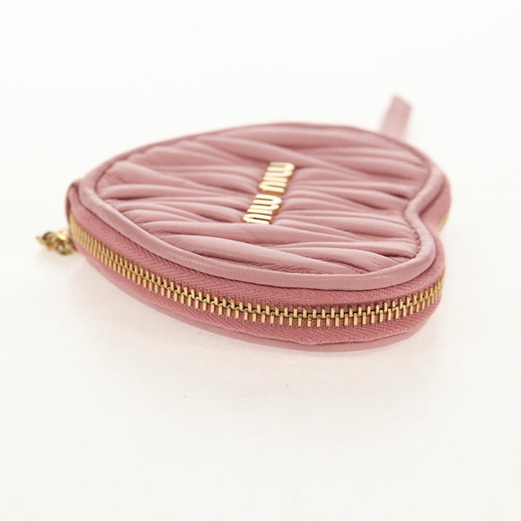 Miu Miu Matelasse Coin Purse Leather Pink Gold Auth 154936M