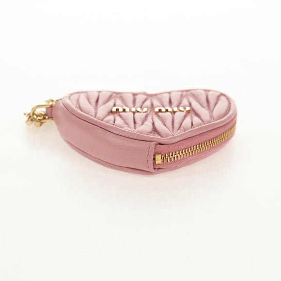 Miu Miu Matelasse Coin Purse Leather Pink Gold Auth 154936M