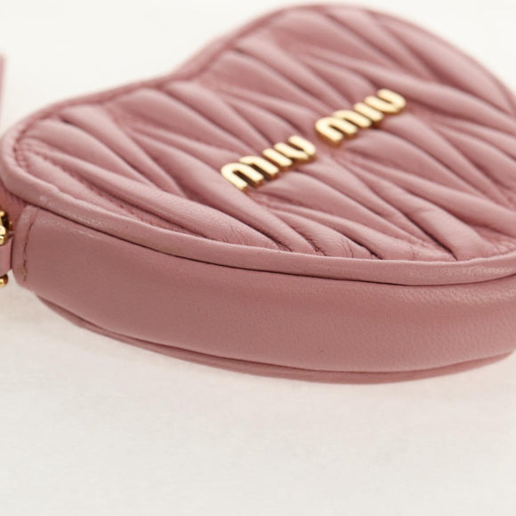 Miu Miu Matelasse Coin Purse Leather Pink Gold Auth 154936M