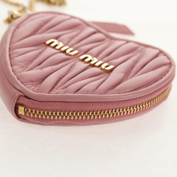 Miu Miu Matelasse Coin Purse Leather Pink Gold Auth 154936M