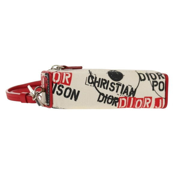 Christian Dior Hardcore Pouch Canvas White Red Auth 154937V