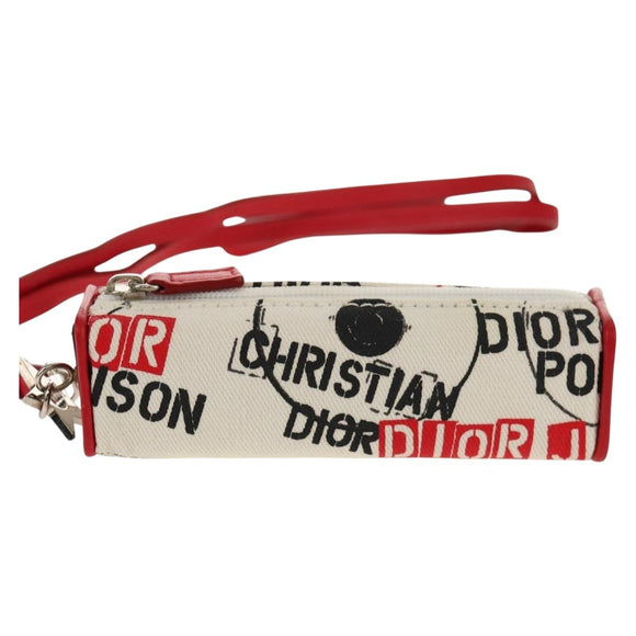 Christian Dior Hardcore Pouch Canvas White Red Auth 154937V