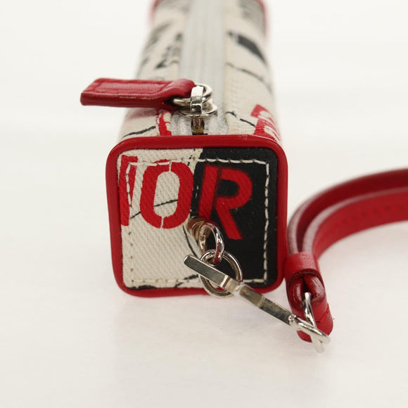 Christian Dior Hardcore Pouch Canvas White Red Auth 154937V