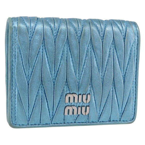 Miu Miu Matelasse Wallet Leather Blue Silver Auth 154966