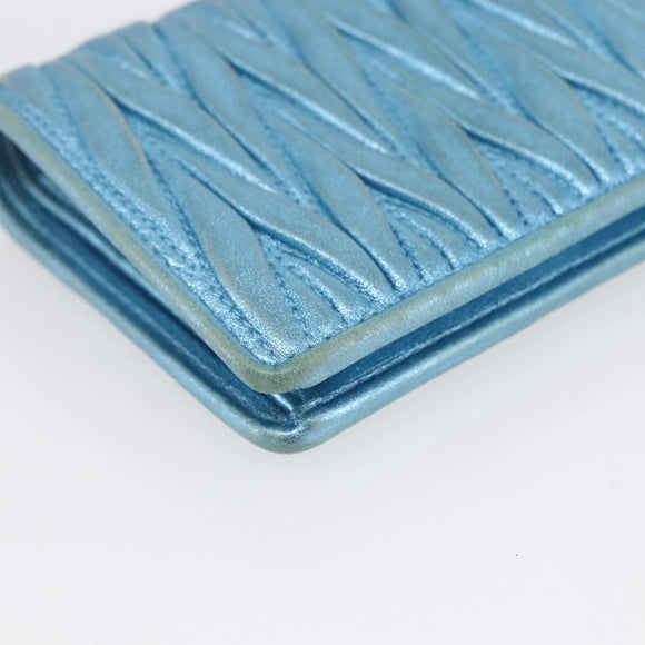 Miu Miu Matelasse Wallet Leather Blue Silver Auth 154966