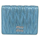 Miu Miu Matelasse Wallet Leather Blue Silver Auth 154966-13