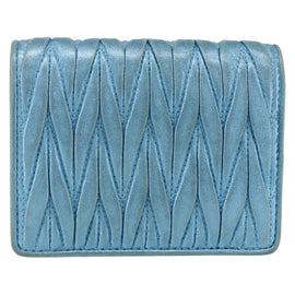 Miu Miu Matelasse Wallet Leather Blue Silver Auth 154966 - 0