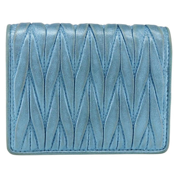 Miu Miu Matelasse Wallet Leather Blue Silver Auth 154966 - 0