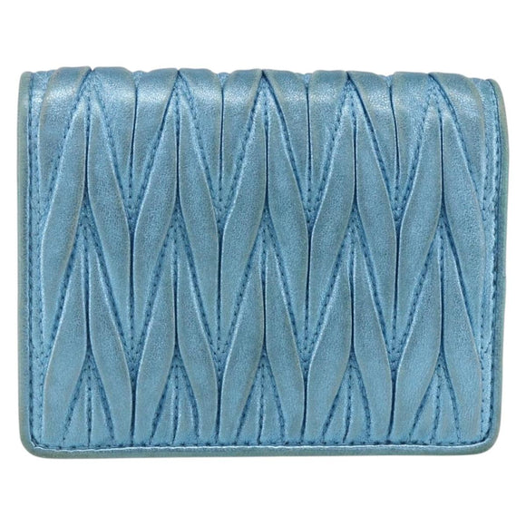 Miu Miu Matelasse Wallet Leather Blue Silver Auth 154966