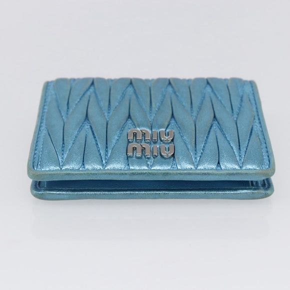 Miu Miu Matelasse Wallet Leather Blue Silver Auth 154966