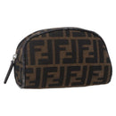 FENDI Zucca Canvas Pouch Hand Bag Black Brown Auth 154968-1