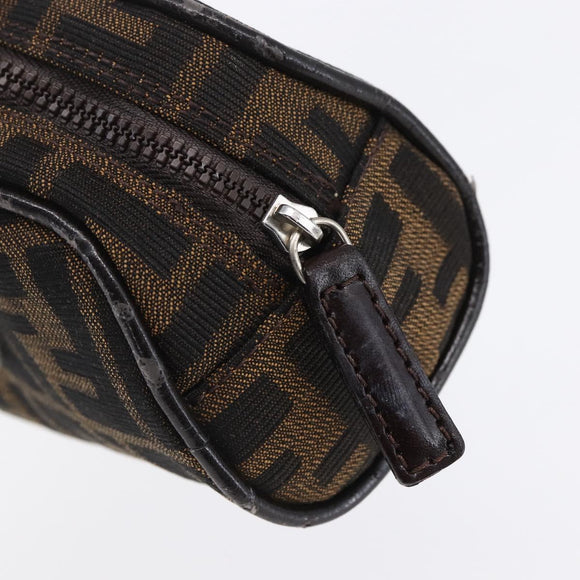 FENDI Zucca Canvas Pouch Hand Bag Black Brown Auth 154968