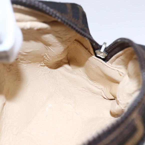 FENDI Zucca Canvas Pouch Hand Bag Black Brown Auth 154968