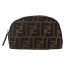 FENDI Zucca Canvas Pouch Hand Bag Black Brown Auth 154968-13