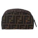 FENDI Zucca Canvas Pouch Hand Bag Black Brown Auth 154968-2