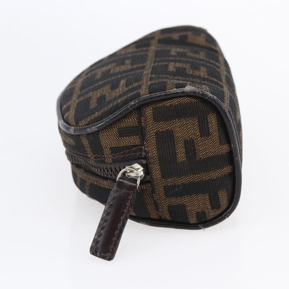 FENDI Zucca Canvas Pouch Hand Bag Black Brown Auth 154968