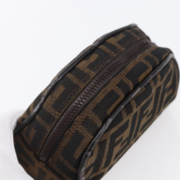 FENDI Zucca Canvas Pouch Hand Bag Black Brown Auth 154968