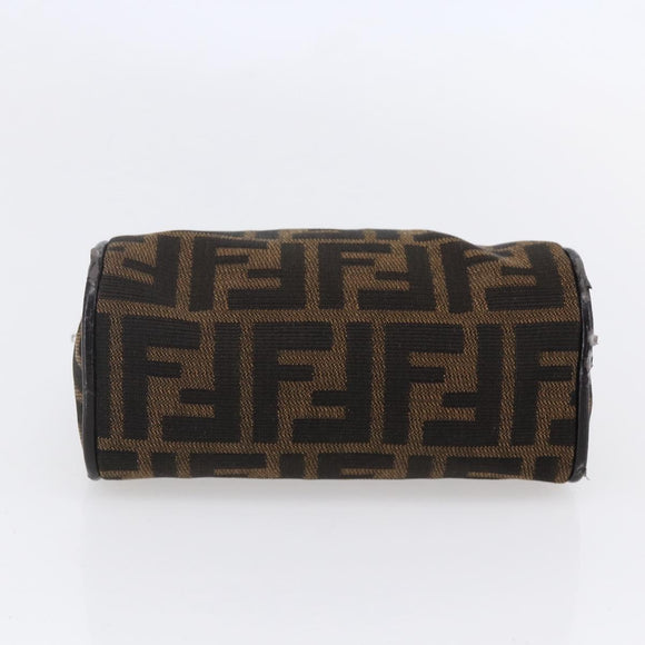 FENDI Zucca Canvas Pouch Hand Bag Black Brown Auth 154968