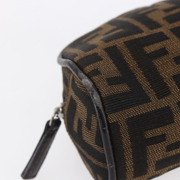FENDI Zucca Canvas Pouch Hand Bag Black Brown Auth 154968