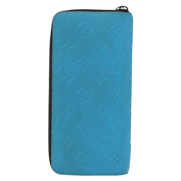 LOUIS VUITTON Monogram Taurillon Zippy Wallet Vertical Blue M69048 Auth 155055