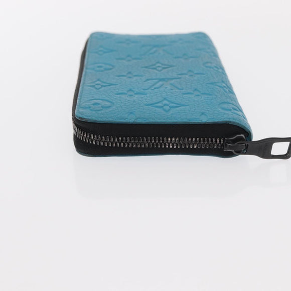 LOUIS VUITTON Monogram Taurillon Zippy Wallet Vertical Blue M69048 Auth 155055