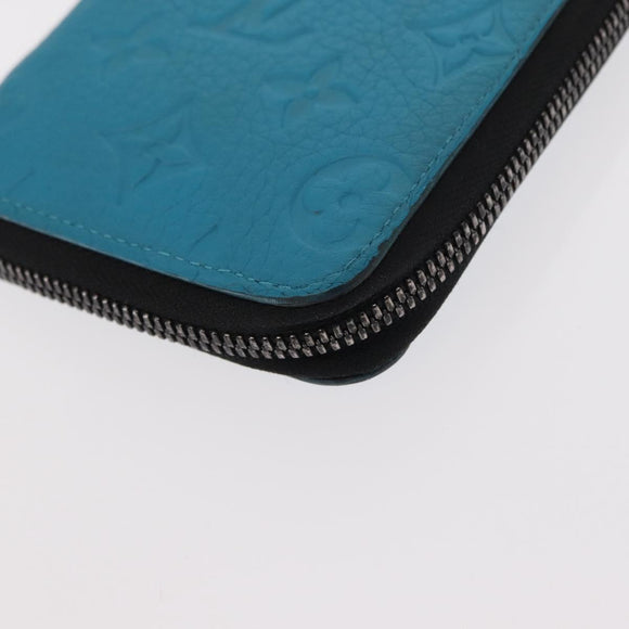 LOUIS VUITTON Monogram Taurillon Zippy Wallet Vertical Blue M69048 Auth 155055