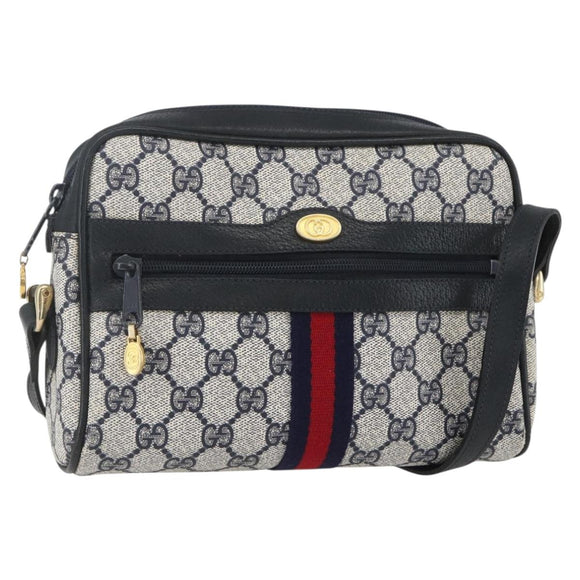 GUCCI GG Supreme Sherry Line Shoulder Bag PVC Navy Gold 010 378 Auth 155058