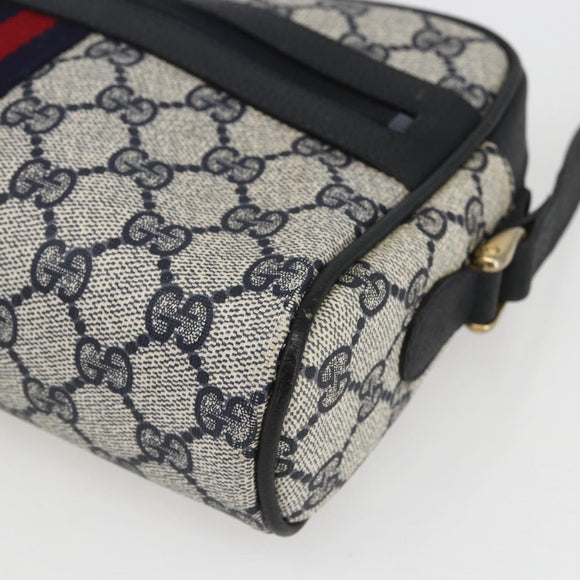 GUCCI GG Supreme Sherry Line Shoulder Bag PVC Navy Gold 010 378 Auth 155058