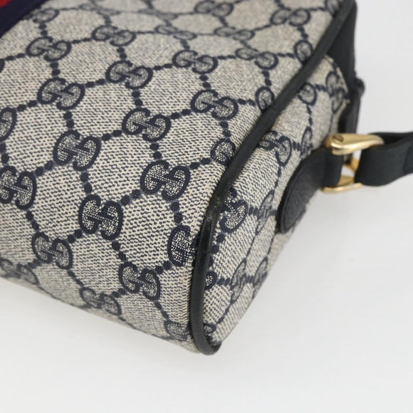 GUCCI GG Supreme Sherry Line Shoulder Bag PVC Navy Gold 010 378 Auth 155058