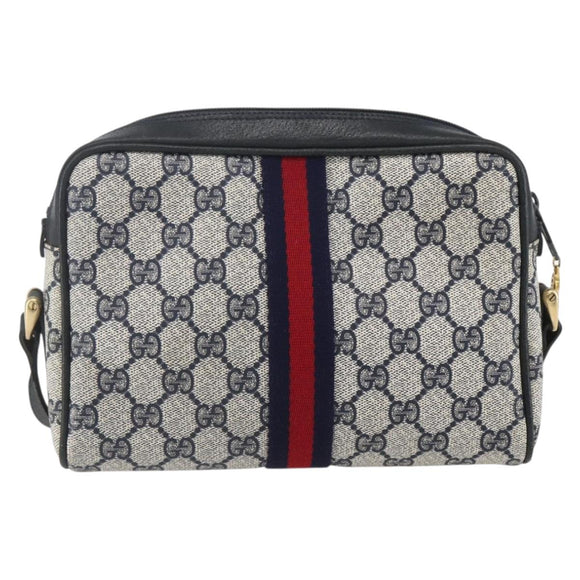 GUCCI GG Supreme Sherry Line Shoulder Bag PVC Navy Gold 010 378 Auth 155058