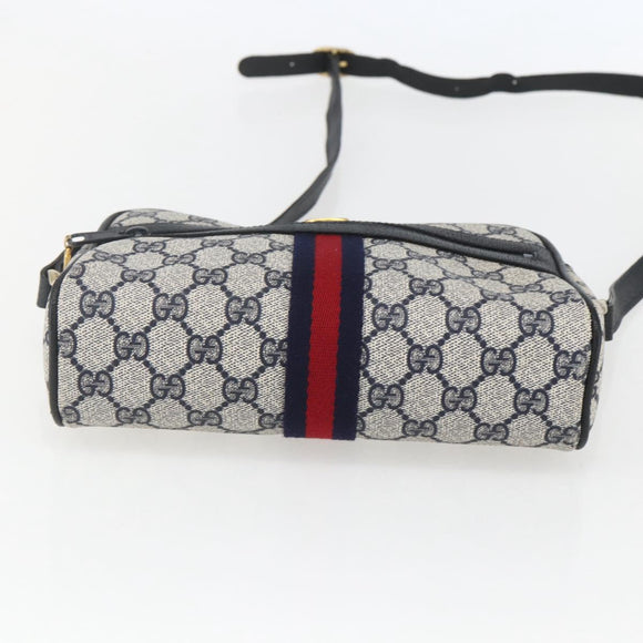 GUCCI GG Supreme Sherry Line Shoulder Bag PVC Navy Gold 010 378 Auth 155058