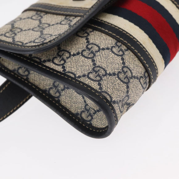 GUCCI GG Supreme Sherry Line Waist Bag PVC Navy Silver 152597 Auth 155059