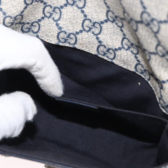 GUCCI GG Supreme Sherry Line Waist Bag PVC Navy Silver 152597 Auth 155059