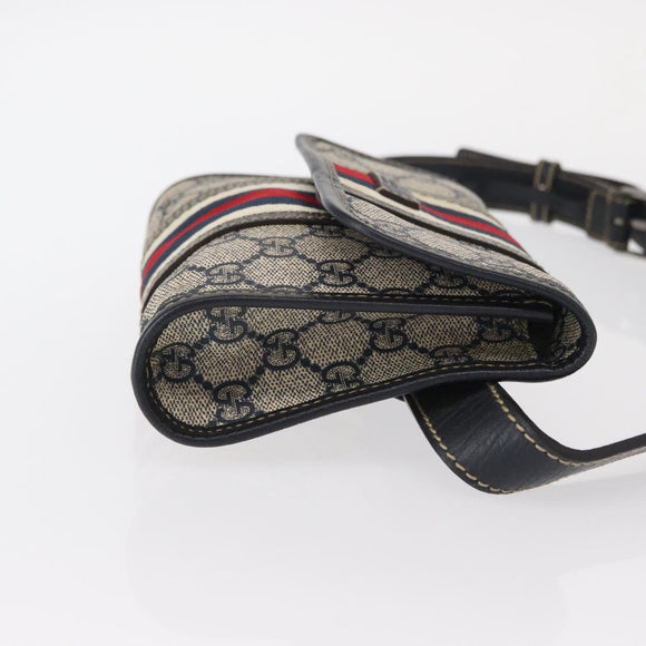 GUCCI GG Supreme Sherry Line Waist Bag PVC Navy Silver 152597 Auth 155059