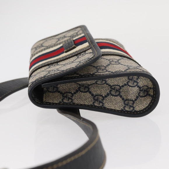 GUCCI GG Supreme Sherry Line Waist Bag PVC Navy Silver 152597 Auth 155059
